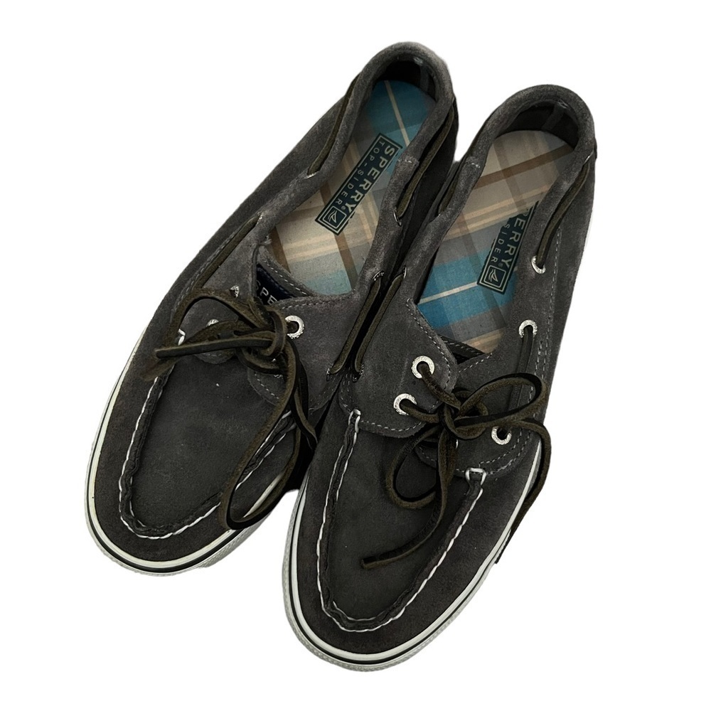 Sperry Topsider Dark Gray Suede Leather Lace Up Boat Shoes 6.5